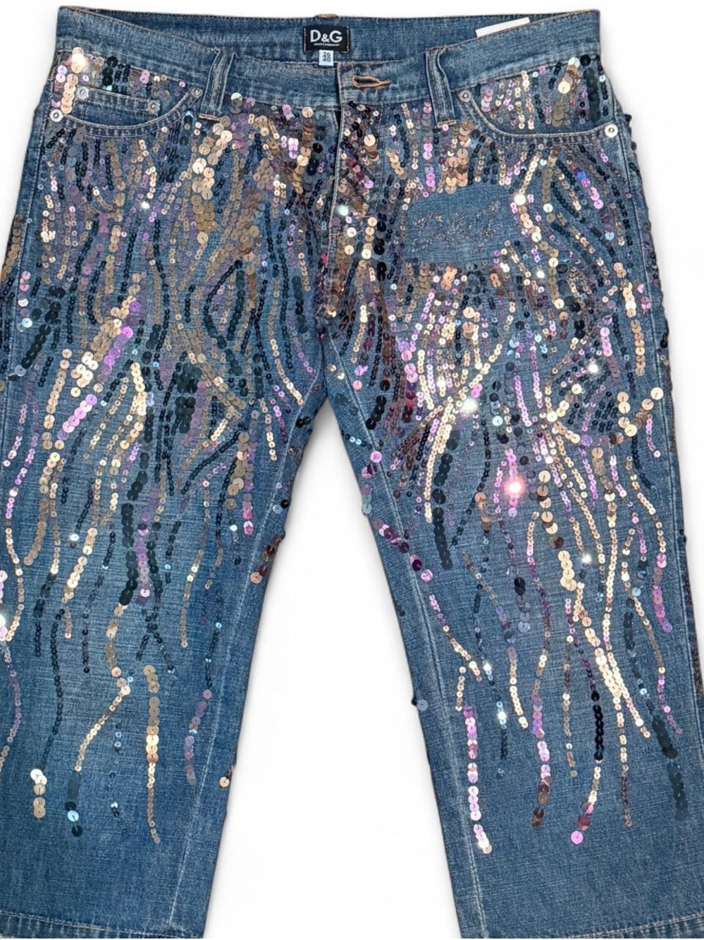 D&G Embellished Sequin Denim capris - Multicolor